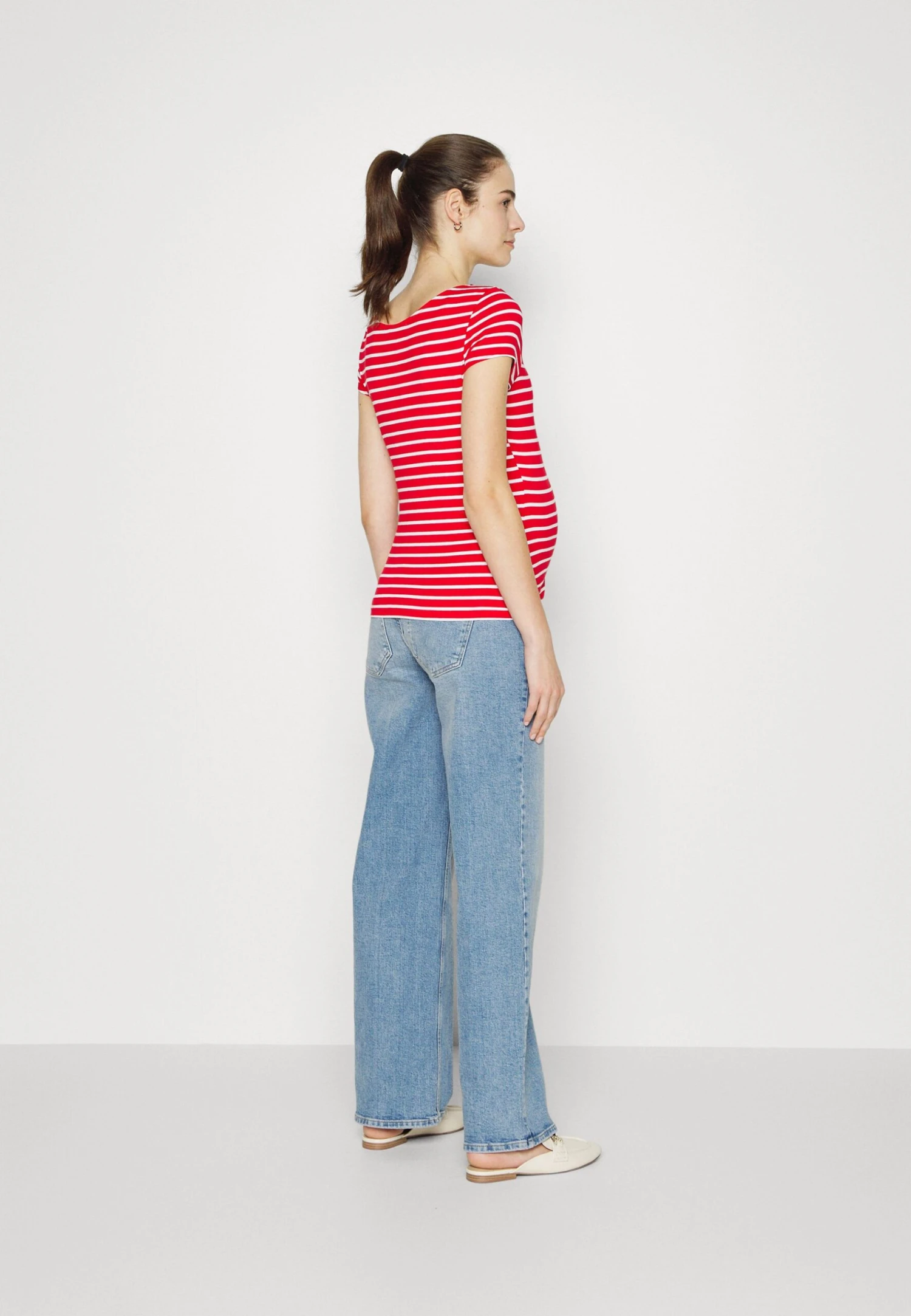 Maternity Double Layer Nursing- Print T-Shirt - Dark Red / Multicoloured - Image 3