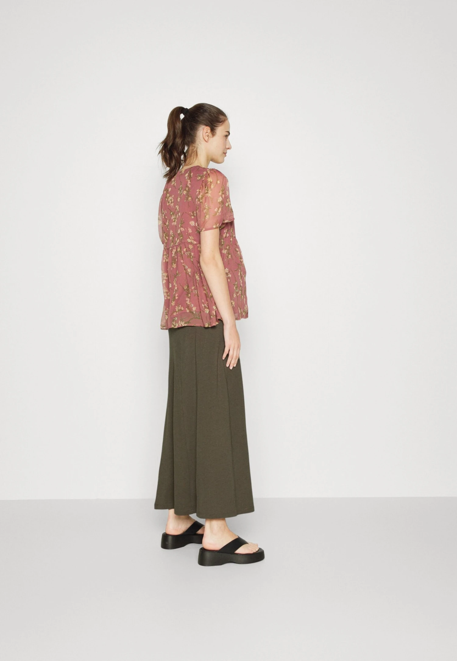 Maternity Maxi Skirt With Drawstring Waistband - Maxi Skirt - 606 - Khaki - Image 3