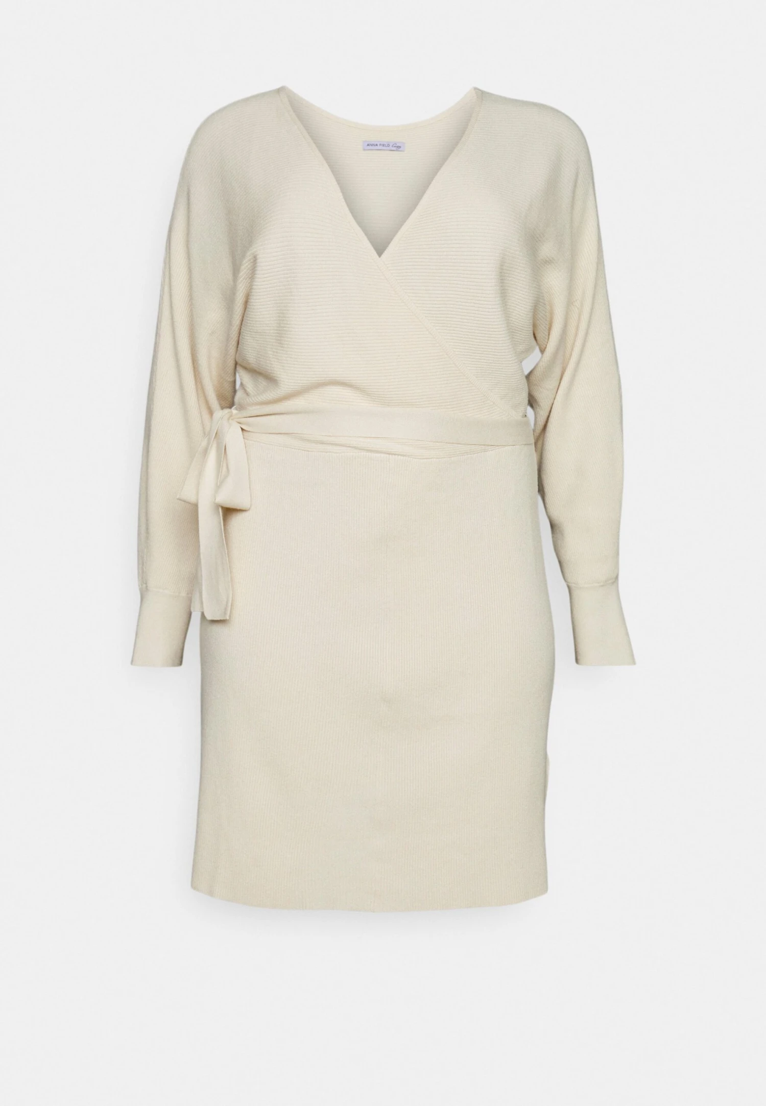 Wrap V Ausschnitt Mini Strickkleid Mit Gürtel - Jumper Dress - Off White - Image 4