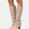 Leather - High Heeled Boots - Beige