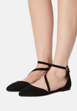 Ankle Strap Ballet Pumps - Black