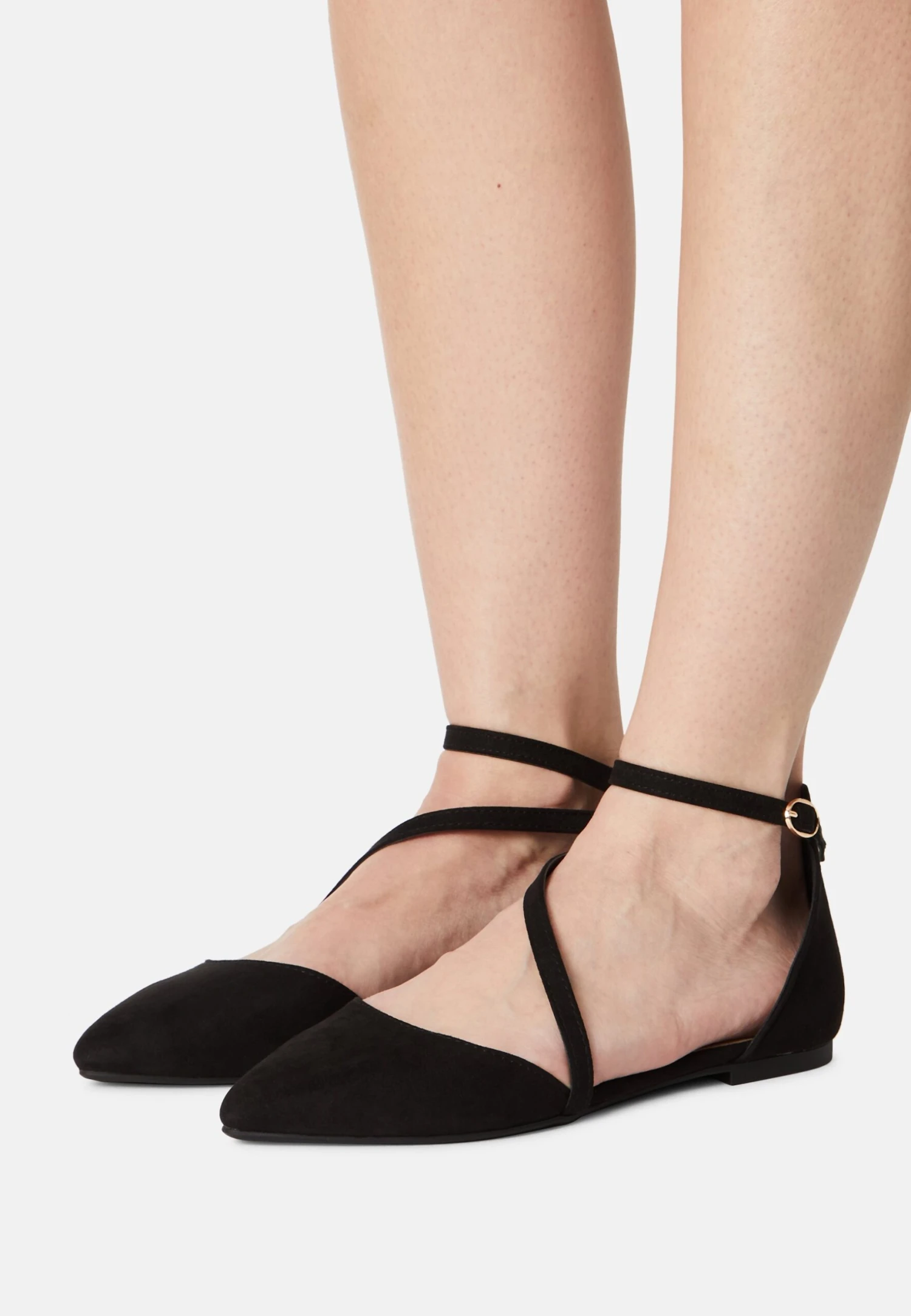 Ankle Strap Ballet Pumps - Black
