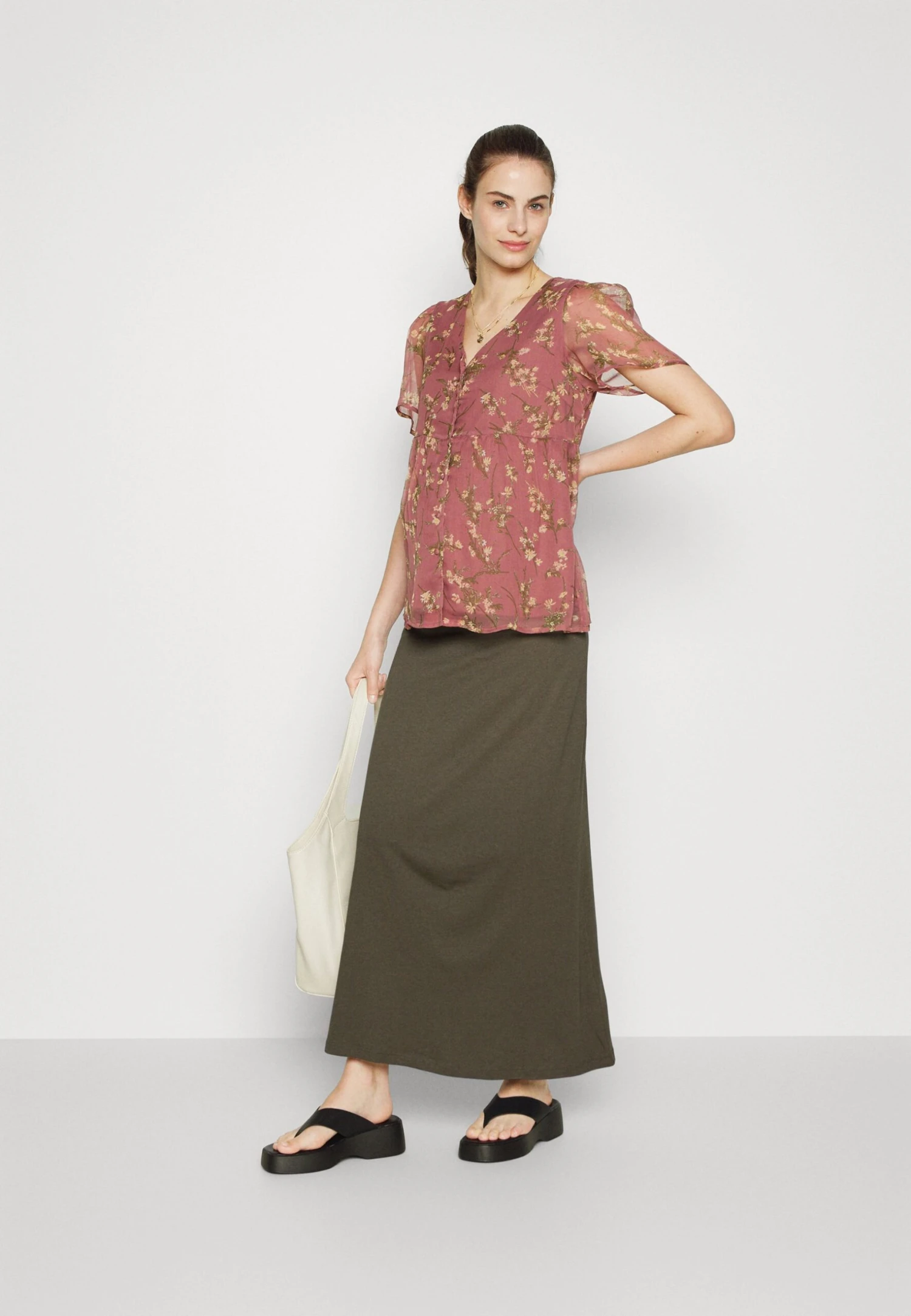 Maternity Maxi Skirt With Drawstring Waistband - Maxi Skirt - 606 - Khaki - Image 2