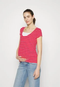 Maternity Double Layer Nursing- Print T-Shirt - Dark Red / Multicoloured