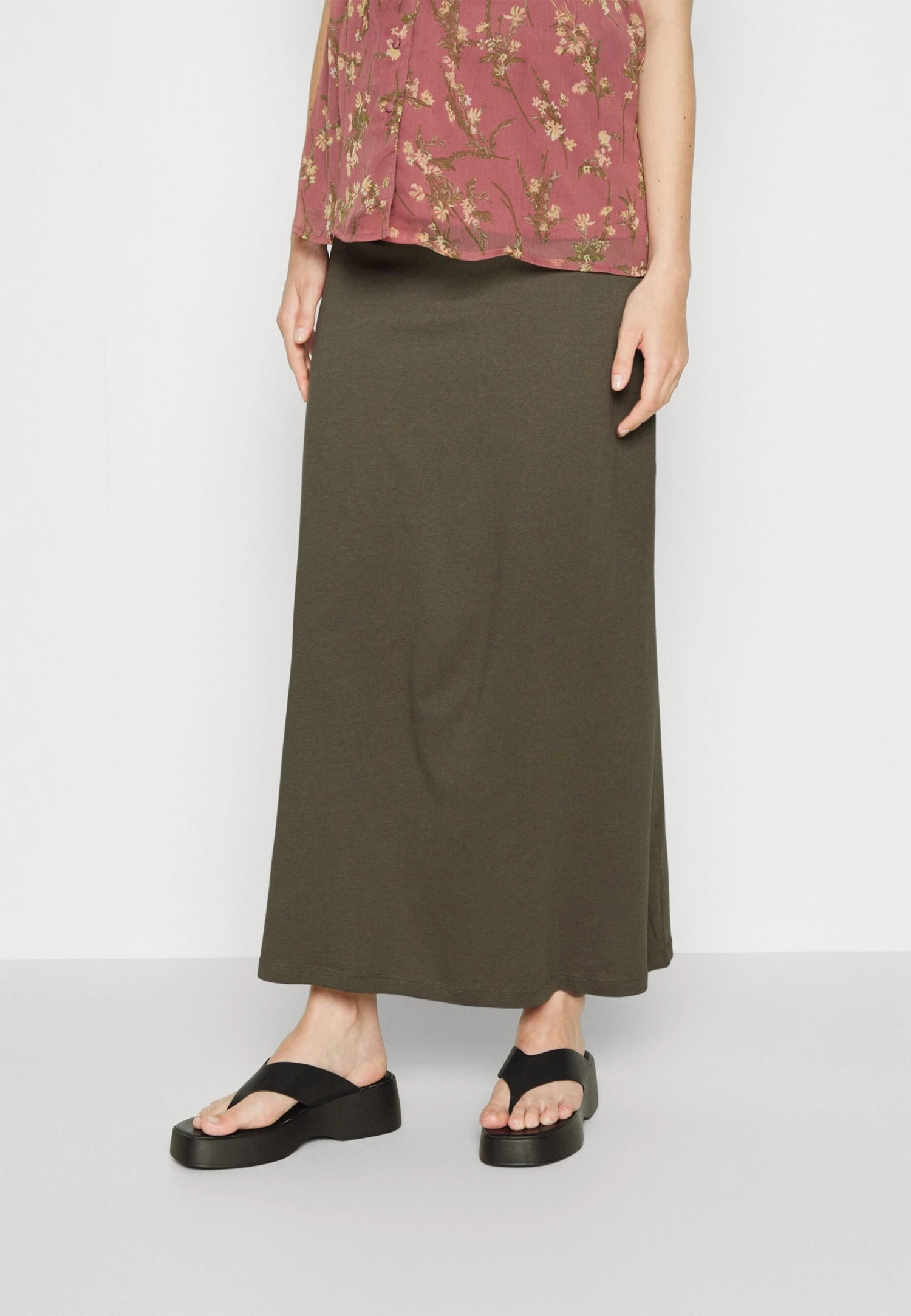 Maternity Maxi Skirt With Drawstring Waistband - Maxi Skirt - 606 - Khaki