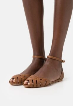 Leather- Peeptoe Ballet Pumps - Cognac